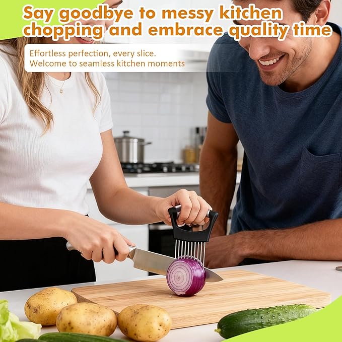 2 PCS Onion Holders for Slicing, Extra-Large & Mini Onion Slicer Tool Set, Food Cutting Guide for Tomato Potato Meat, Practical Meat Tenderizer Tool, Vegetable Chopper, Kitchen Essentials