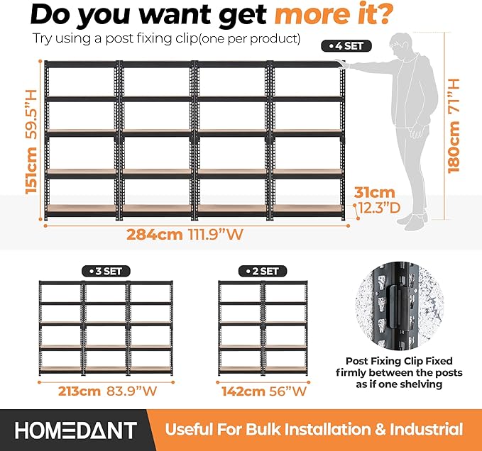 HOMEDANT 28"W x 12.3"D x 59.5"H 5-tier Boltless Metal Shelving Unit Adjustable Garage Storage Utility Rack Heavy Duty Shelves Organization Multipurpose Shelf Warehouse Kitchen Living Room pantry 1Pack