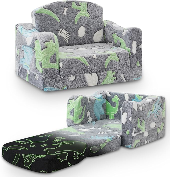 Thick Comfy Toddler Chair and Couch for Kids,2-in-1 Soft Plush Fold Out Sofa for Children,Convertible Couch to Lounger for Toddler
