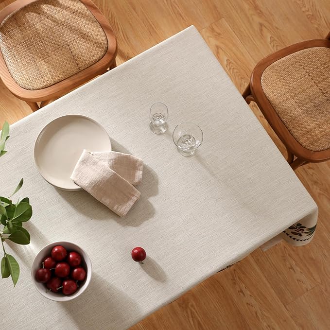 ISAENNE Designer Christmas Linen Small Square Tablecloth,Light Beige Western Elegant Table Cloth,Wrinkle Resistant Decor Tablecloths for Dining Thanksgiving Kitchen Christmas,55"*55"-Carol G