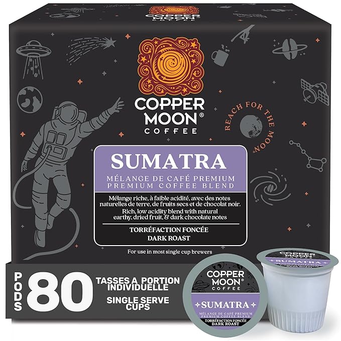 Copper Moon Single Serve Coffee Pods for Keurig K-Cup Brewers, Dark Roast, Sumatra Blend, 80 Count