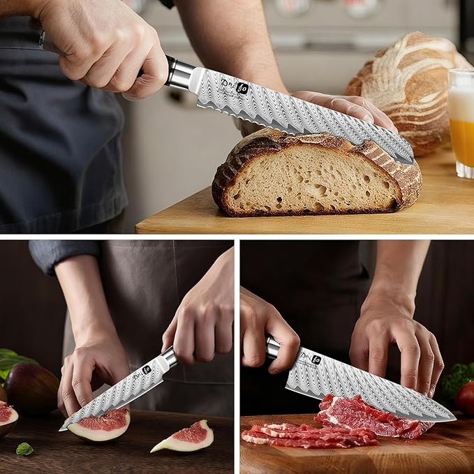 Japanese Knife Set 5 PCS, Damascus High Carbon Stainless Steel Chef Knife Set for Cooking, Kitchen Knives with Gift Box and Resin Wood Handle, Ideal Gift for Men and Women