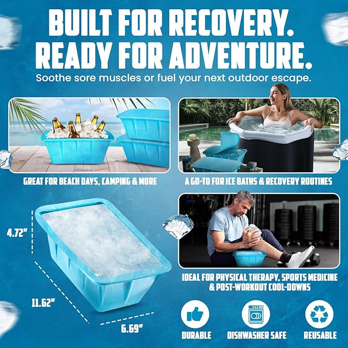 Extra Large Ice Block Mold 4-Pack (32LB),Reusable Silicone Ice Bath Accessories, Large Ice Mold for Freezer, Cold Plunge Ice Blocks,Ice Block Mold for Ice Bath, Ice Bath Ice Mold for Chiller & Therapy