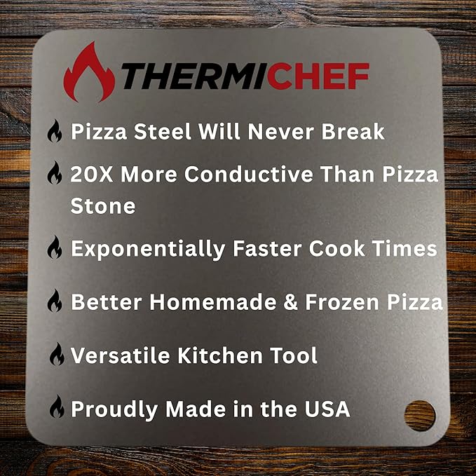 ThermiChef 16" by 16" Pizza Steel (3/16" Standard Thickness) - Multipurpose Cooking Steel for Ovens & Grills - Made in the USA