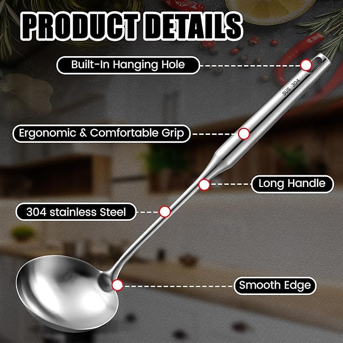 9 Pcs 304 Stainless Steel Utensils Set with Wood Handle Metal Cooking Tool Spatula, Solid Spoon, Slotted Spoon, Fork, Ladle, Skimmer, Slotted Spatula Spaghetti(Silver,Stainless Steel)