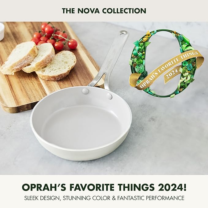 GreenPan Nova 8” Frying Pan Skillet, Induction Suitable Diamond Infused PFOA and PFAS-Free Nontoxic Ceramic Nonstick, Dishwasher and Oven Safe Fry Pan, Quick Even Heating, Cream White