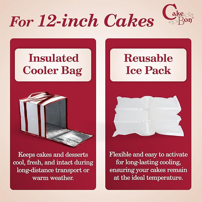 Cakebon 12-Inch Insulated Cake Bag with Ice Pack Sheets – Premium Cooling Solution for Cakes, Pastries & Cupcakes – Durable, Reusable, Moisture-Proof Design for Bakers & Food Deliveries (1-pack)