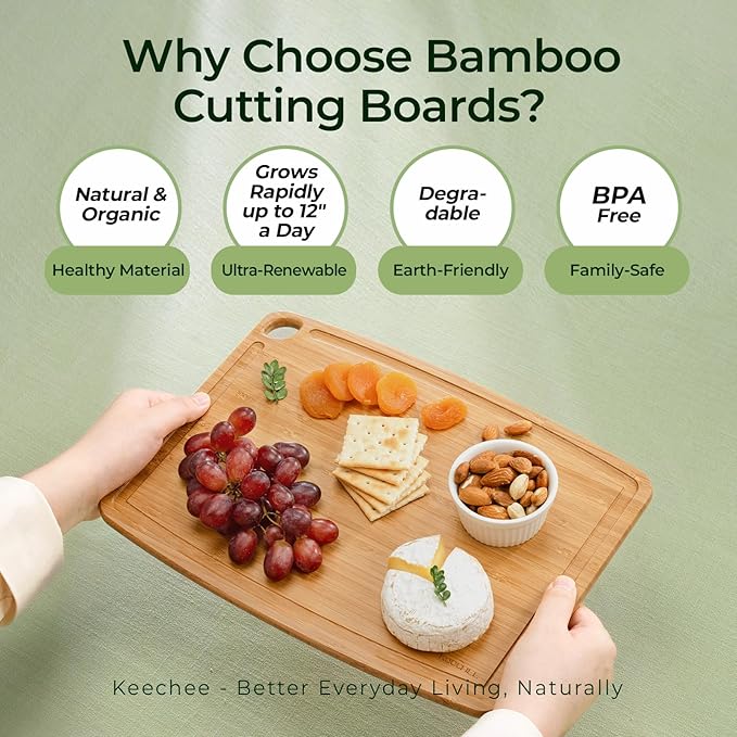 Dishwasher Safe Bamboo Cutting Boards Durable Lightweight Wood Cutting Board for Busy Kitchen, Easy Storage & Clean Wooden Chopping Boards with Juice Groove Set of 2 (M+S)