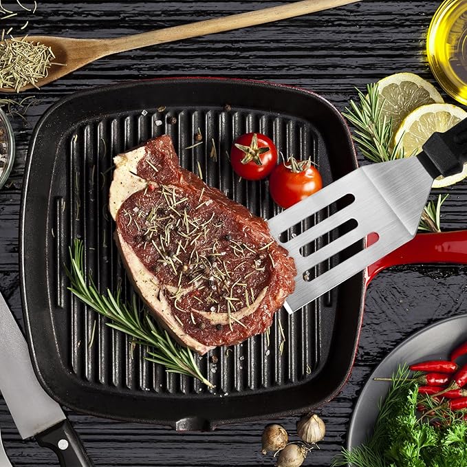 Metal Spatulas for kitchen Use, Pieces Professional Serving Spatula with Heat Resistant Handle, 9.8 Inch Stainless Steel Spatula Ideal for Pancakes, Eggs, Griddle Scraper, BBQ or Desserts