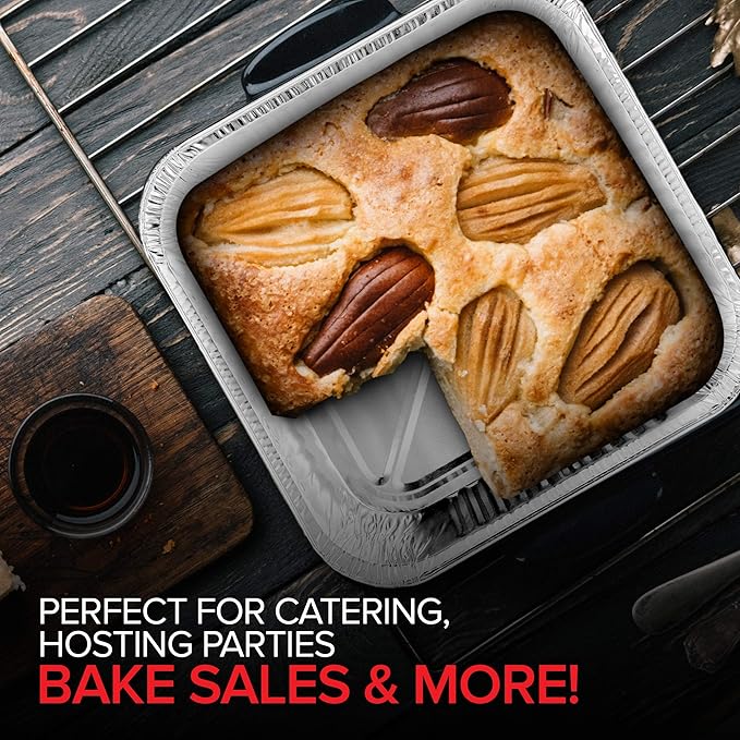 8x8 Foil Pans (10 Pack) 8 Inch Square Aluminum Pans - Foil Pans - Disposable Food Containers Great for Baking Cake, Cooking, Heating, Storing, Prepping Food