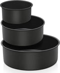 E-far Deep Cake Pan Set of 3 (4/6/8 Inch), Nonstick Stainless Steel Round Cake Pans Tins for Baking Layer Wedding Cakes, Stainless Steel Core & Nontoxic Coating, Deep & Straight Side