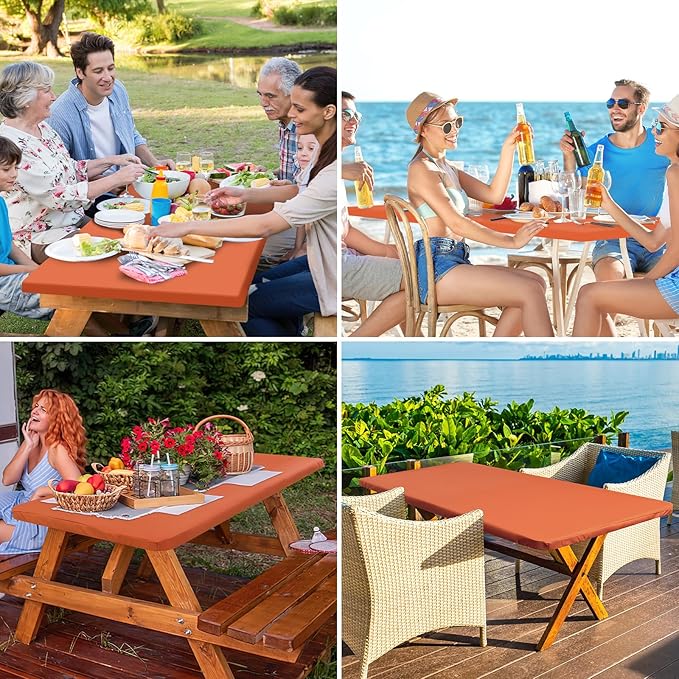 homing Rectangle Table Cloth Cover, Waterproof Polyester Elastic Fitted Tablecloth, Fits for 6 Foot Folding Tables, Washable Table Protector for Fall, Thanksgiving, Harvest Party (Rust, 30" x 72")