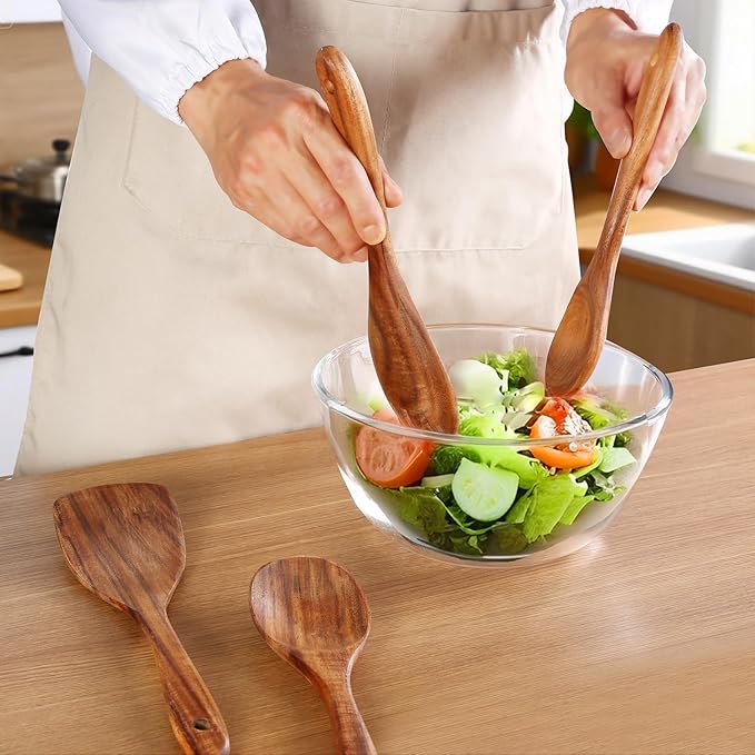 6 Pack Wooden Spoons For cooking – Heat-Resistant Premium Teak Wood Spatula with Comfort Grip, Lightweight Kitchen Cooking Utensils set, wood Spoon utensil Set Perfect for Non-Stick Cookware