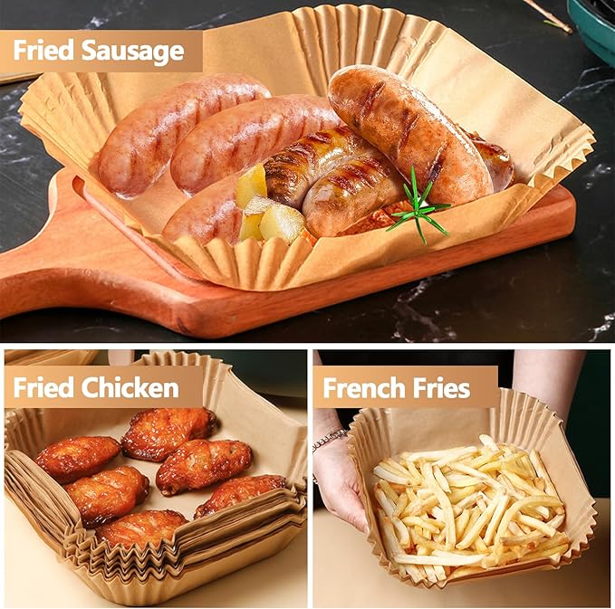 10 Inch Air Fryer Paper Liners, 150Pcs Air Fryer Liner Disposable, Oil-Proof & High-Temperature Resistant Parchment Baking Paper for Air Fryer, Microwave and Oven（Bottom Is 9 Inch）