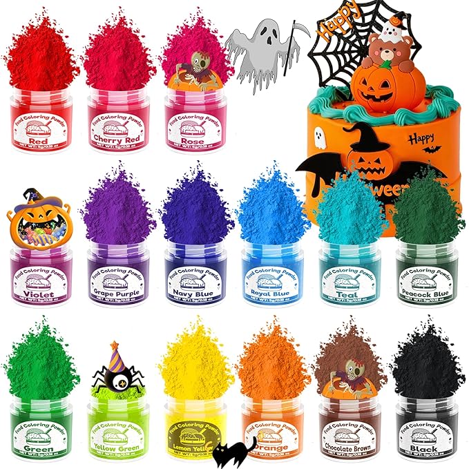 Food Coloring Powder - 15 Bright Colors Flavorless Food Dye, High Concentrated Upgraded Food Coloring for Icing, Baking, Cake Decorating, Cooking, Frosting - 5g/bottle