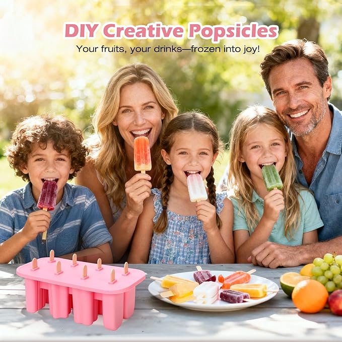 Popsicles Molds, 8-Cavity Silicone Popsicle Molds with 50 Sticks, BPA-Free Ice Pop Mold Popsicle Maker with Funnel & Cleaning Brush for Kids Adult Teens