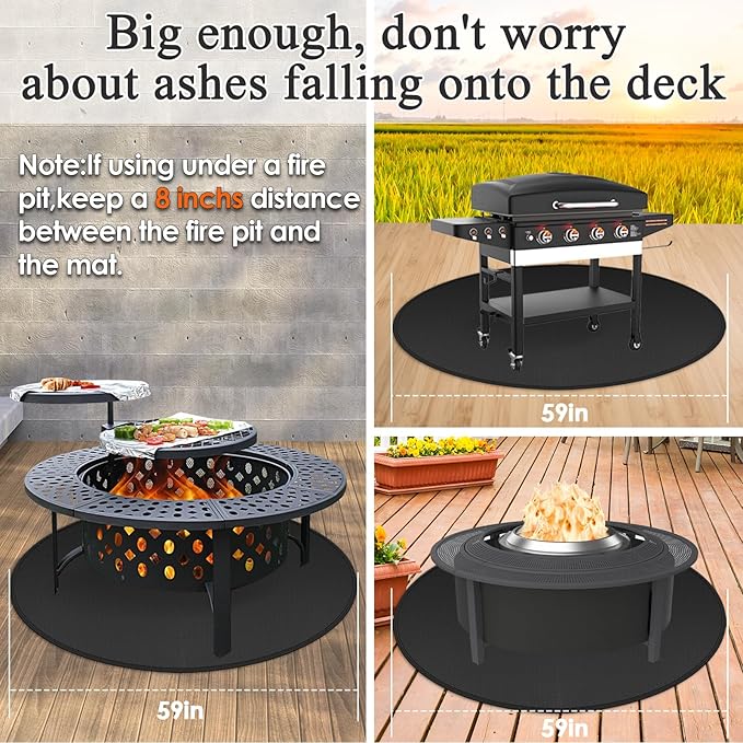 Round Fire Pit Mat Compatible with Solo Stove Bonfire, Accessories Compatible with Solo Stove, 3-Layer Fireproof Esay to Clean Grill Matt for Outdoor Grill Deck Protector, 59in