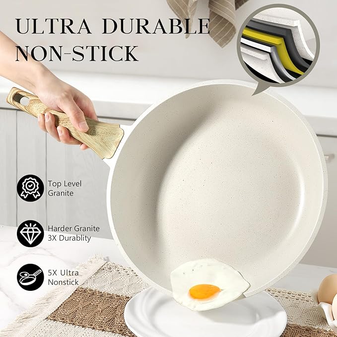 GiPP Nonstick Frying Pan Skillet - 8" White Granite Non Stick Pans, Omelette Pan with Heat-Resistant Handle, Compatible with All Stovetops, PFOA Free