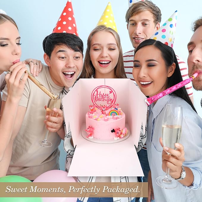 Cakebon Cake Boxes with Boards - 8 Inch Round Cake Drum White (1-pack) - Box With Window for Birthdays, Weddings and Parties