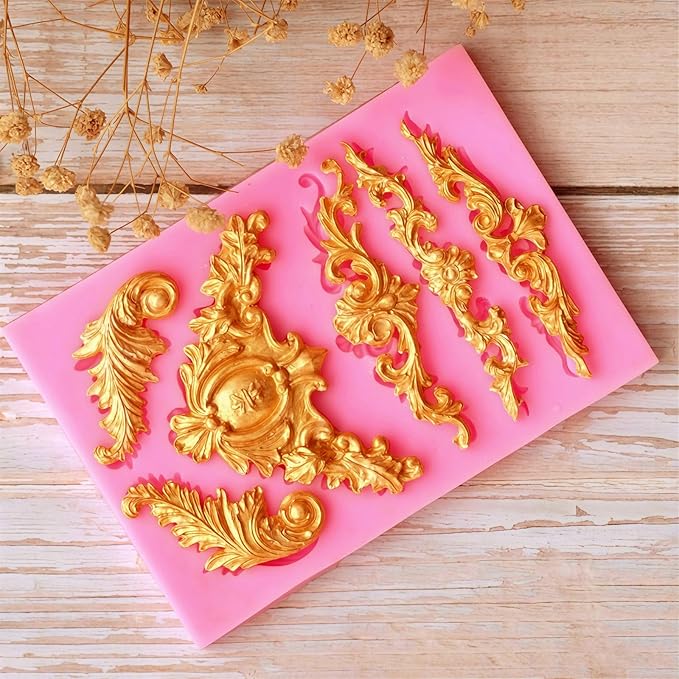 JOERSH 3PCS Baroque Scroll Molds Silicone Border Fondant Mold for for Wedding Birthday Cake Decorating, Cupcake Topper, Chocolate, Candy, Candle, Clay