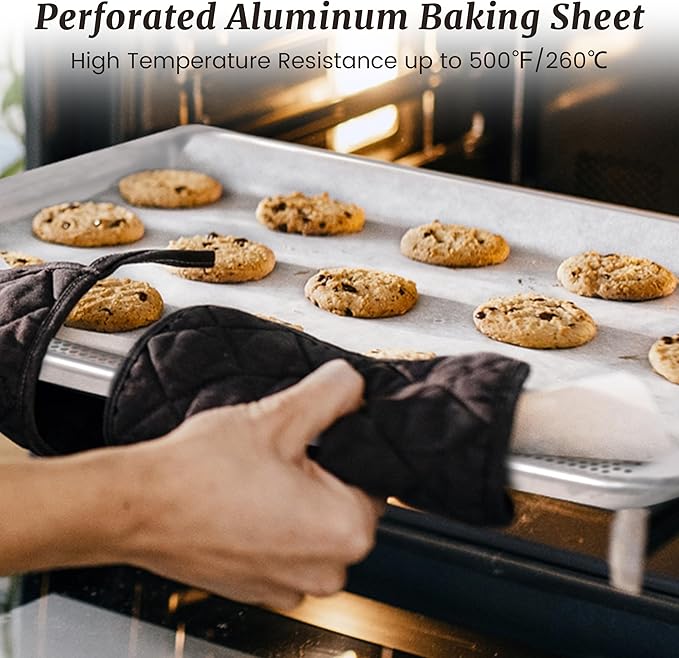 6 Pack Half Size Aluminum Perforated Baking Sheet Pan, 13"×18" Cookie Sheets For Oven in Bakery, Restaurant & Kitchen