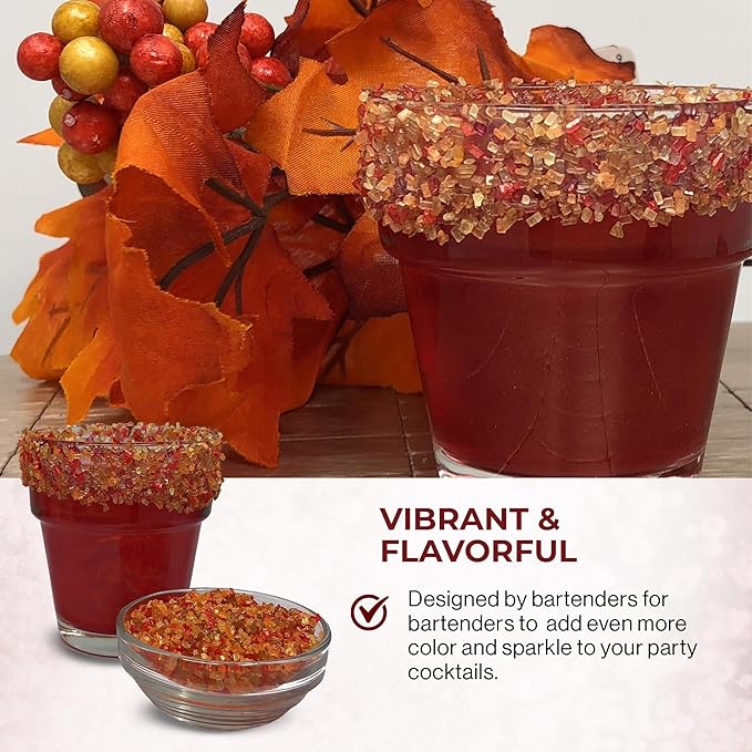 Snowy River Thanksgiving, Cocktail & Margarita Sugar Rimmer - Vibrant Naturally Colored Sugar for Cocktail Rimming, Baking & Decorating, Medium Crystal - 16oz