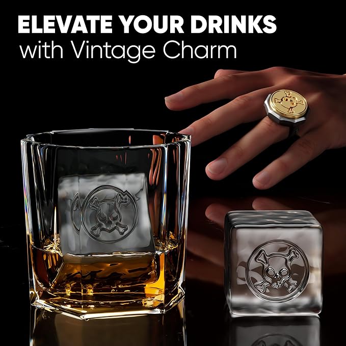 Berlinzo Ice Stamp Ring Bull for Cube & Sphere - Custom Ice Cubes for Whiskey, Mojito Cocktails - Halloween Party Gift - Bull Shaped Brass Ice Stamp w/ 3mm Depth - Black