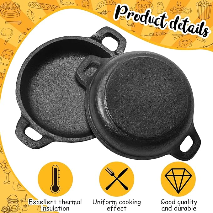 10 Pack Mini Cast Iron Skillets 5 x 5 x 1.3 Inch Cast Iron Pan Small Ramekin Set Black Casserole Dish Cookware Oven Safe Mini Skillets for Kitchen Indoor Outdoor Picnic