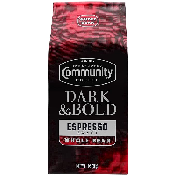 Community Coffee Dark & Bold Espresso Blend, Dark Roast Whole Bean Coffee, 11 Ounce Bag (Pack of 1)
