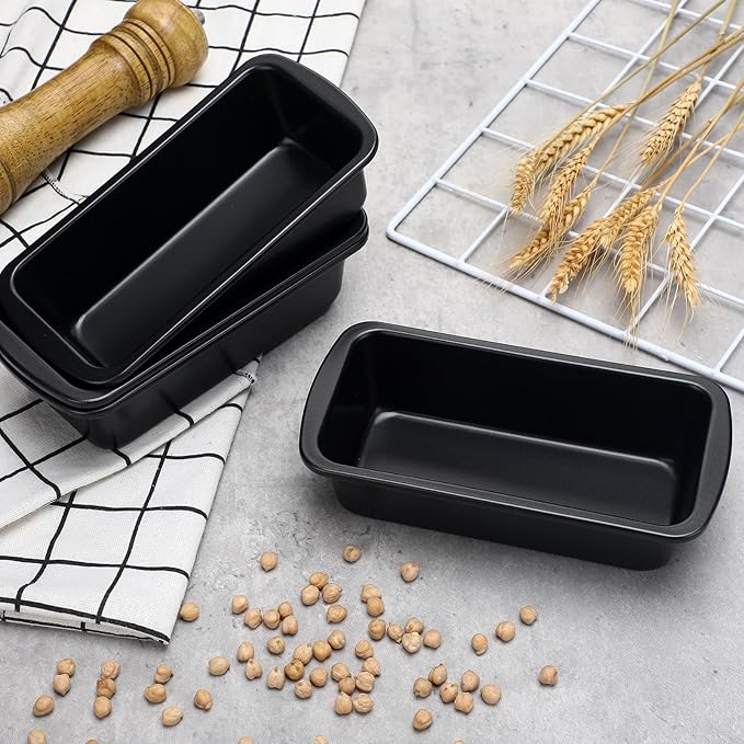 Patelai 4 Pack Small Loaf Pans for Baking Bread Non Stick Bread Pan Rectangle Baking Tray Toast Mold(Black,7.2 x 3.7 Inch)