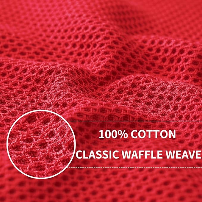 Homaxy 100% Cotton Waffle Weave Kitchen Dish Towels, Ultra Soft Absorbent Quick Drying Cleaning Towel, 13 x 28 Inches, 8-Pack, Red