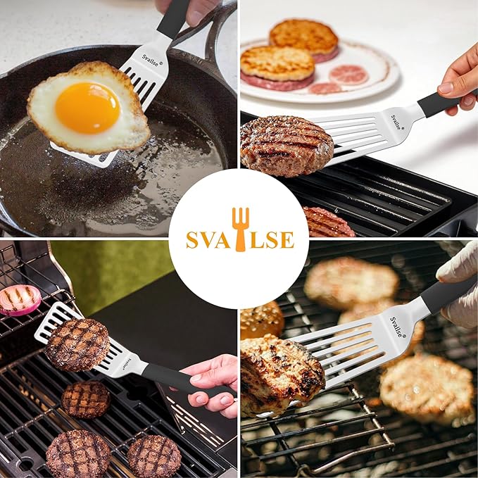 Stainless Steel Fish Spatula, 13.3 inch Metal Spatulas with Silicone Handle, Slotted Turner for Cooking, Grilling, Flipping, Egg, Cookie, Pancake and Burger (Large)