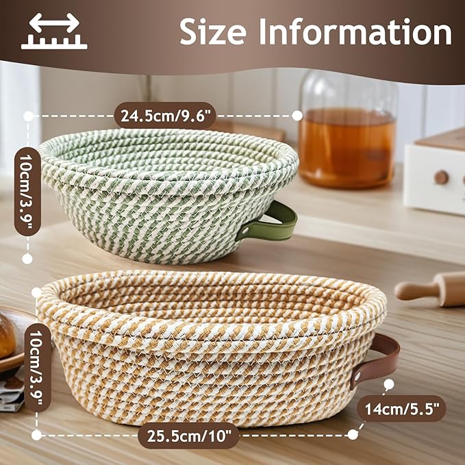 Banneton Bread Proofing Basket Set,Cotton Rope Sourdough Banneton Basket Oval Round, 10 inch Sourdough Bread Baking Supplies with 4 Liners, Handmade Proofing Bowls for Artisan Bakers Starter