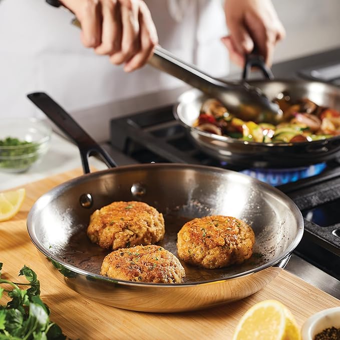 KitchenAid 30051 5-Ply Clad Polished Stainless Steel Frying Pan Set/Skillets, 8.25 Inch and 10 Inch - Polished Stainless Steel