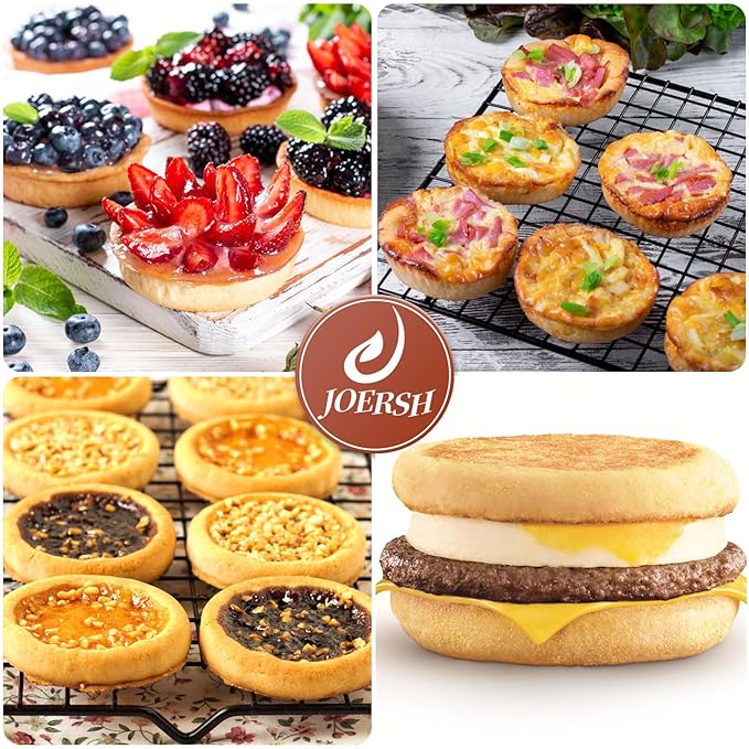 JOERSH 2-PK Silicone Egg Mold for Breakfast Sandwiches 4 Inch Round Muffin Top/Egg Pan, Oven Baking Silicone Molds for Hamburger Buns, English Muffins, Pancakes, Eggs Patty Bites