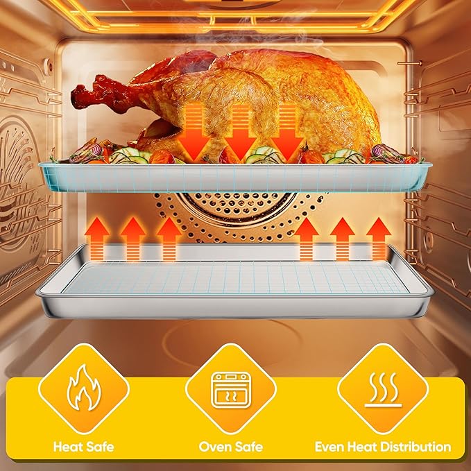 Homikit 1 Pack Baking Sheet, 16x12 Inch Stainless Steel Cookie Tray Set for Oven, Metal Jelly Roll Pan for Baking Cooking Toasting, Rustproof & Non Stick, Mirror Finish & Dishwasher Safe