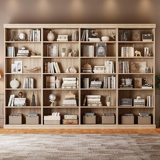 70.8" Tall Brown Bookshelf, Farmhouse Modular Bookcase with 6-Tier Adjustable Shelves, Large Storage Cabinet for Home Office, Living Room, Set of 2