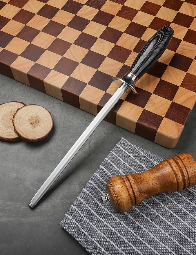 Honing Rod, Sharpening Steel for Kitchen Knives – 9" Honing Steel with Pakkawood Handle – MIAO Series
