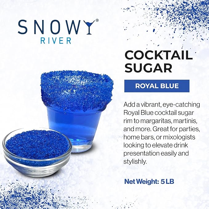 Snowy River Royal Blue, Cocktail & Margarita Sugar Rimmer - Vibrant Color Glass Rimming Sugar with Medium Crystal Texture - 80oz