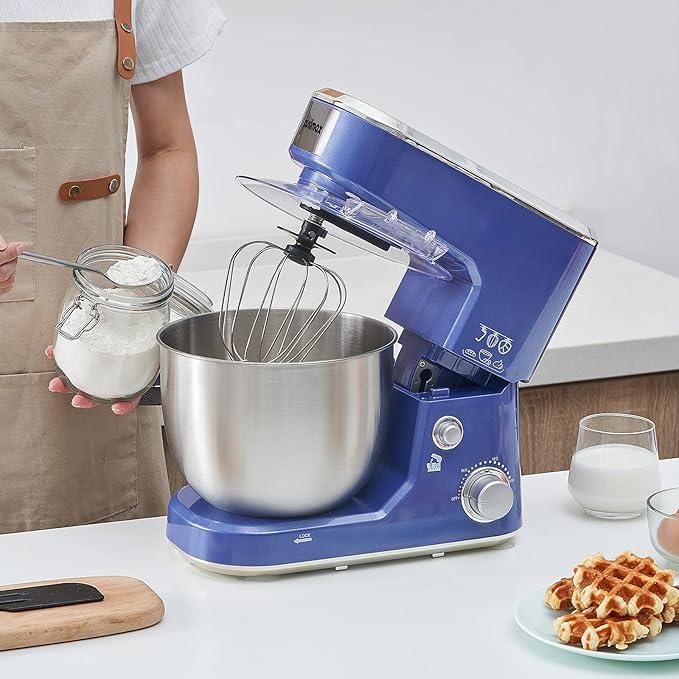 CUSIMAX Stand Mixer, 5-QT Stainless Steel Bowl Food Mixer, Tilt-Head Kitchen Electric Mixer with Dough Hook, Mixing Beater and Whisk, Splash Guard, Blue