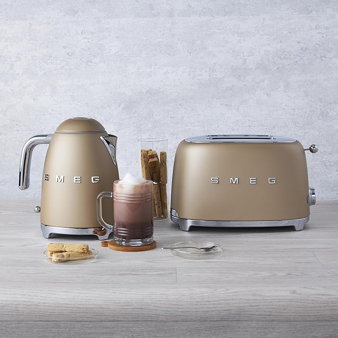 SMEG 2 Slice Toaster with 6 Presets and Defrost Function and Removable Crumb Tray TSF01CHMUS, Matte Champagne