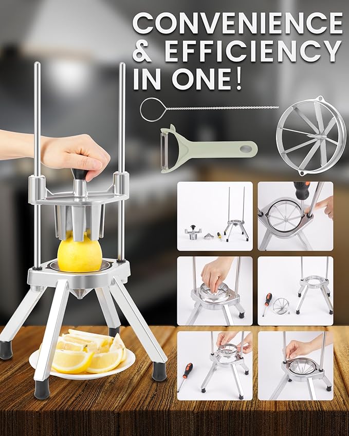 Lemon Cutter With Two 8 Wedges Commercial Lemon Slicer Stainless Steel Fruit Cutter Fruit Lemon Chopper Lemon Wedges Slicer Machine for Fruits and Vegetables for Home&Commercial Use