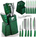 FULLHI 14pcs Block Knife Set, Chef's Knife Steak Knives Set with Block and Sharpener, Kitchen Knife Set, Multi-colour Handle, Gifts for Men Women