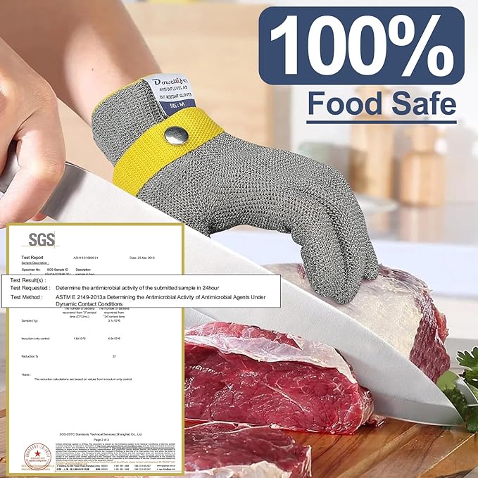 Dowellife Comfortable ANSI A9 Cut Resistant Glove Food Grade, Mesh Metal Kithcen Glove for Chef Oyster Shucking Mandoline Knife Butcher Meat Cutting