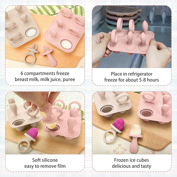 Silicone Toddlers Popsicle Molds with Sticks, 2Packs Mini Popsicles Molds for Baby Breastmilk Popsicle Molds for Teething Relief, Frozen Treats Maker Popsicle Maker Ice Pop Mold for Babies Kids