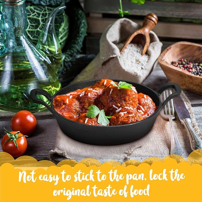 Mini Cast Iron Skillets 7 x 7 x 1.7 Inch Cast Iron Pan Small Ramekin Set Black Casserole Dish Cookware Oven Safe Mini Skillets for Kitchen Indoor Outdoor Picnic (6 Pack)