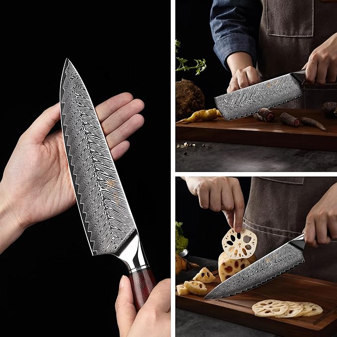 Wakoli Red Knife Block Set – 5-Piece Professional Damascus Kitchen Knife Set with Magnetic Block | 67-Layer Damascus Steel with VG10 Core | Ergonomic Rosewood Handles | Gift Box (Rose Elegance)