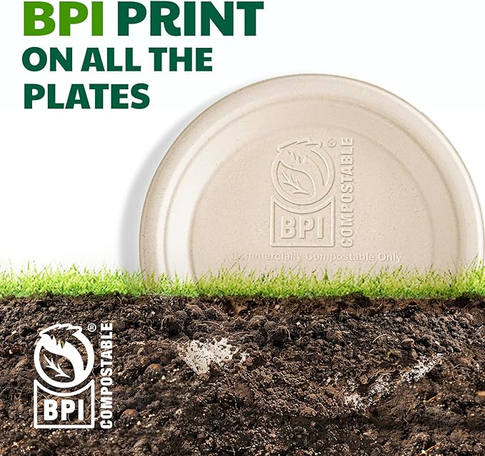 125 Count Compostable Paper Plates, 7 Inch, Heavy Duty Disposable Plates by Biodegradable Bagasse, Dessert Plates Bulk for Party | Microwave-Safe | Soak-Resistant, Cut Resistant