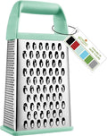 Spring Chef Professional 10" Stainless Steel Parmesan Cheese Grater with Handle, 4 Sided Handheld Box Grater, Kitchen Potato Shredder for Hash Browns, Hard Cheese, Ginger, Vegetables, Carrot - Mint