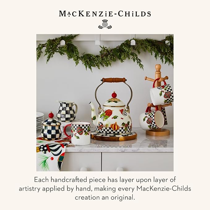 MACKENZIE-CHILDS Enamel Canister, Kitchen Storage Container with Lid, Small, Deck The Halls